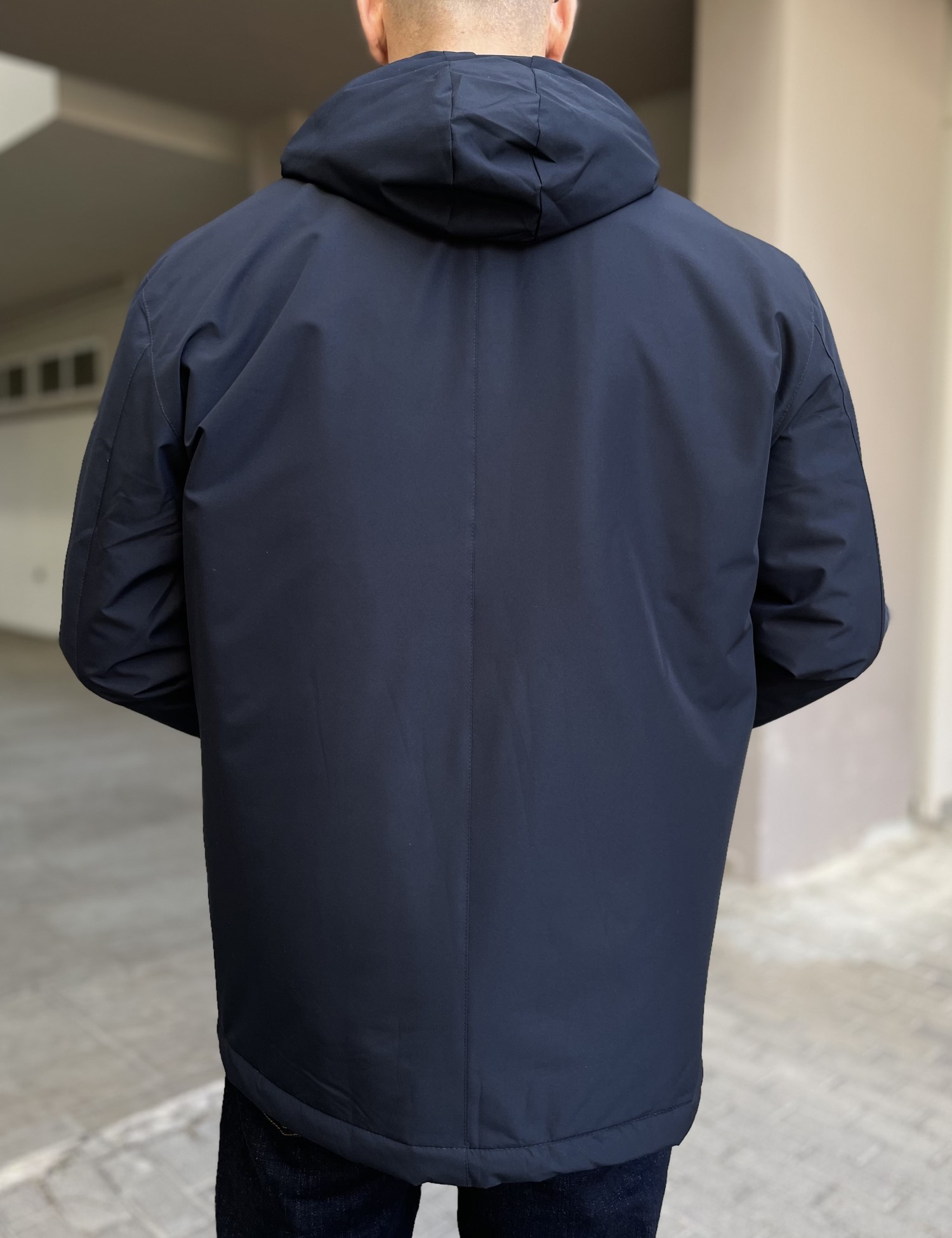 Ανδρικό μπλε μπουφάν ίσιο με κουκούλα Plus Size EP472 φωτογραφία